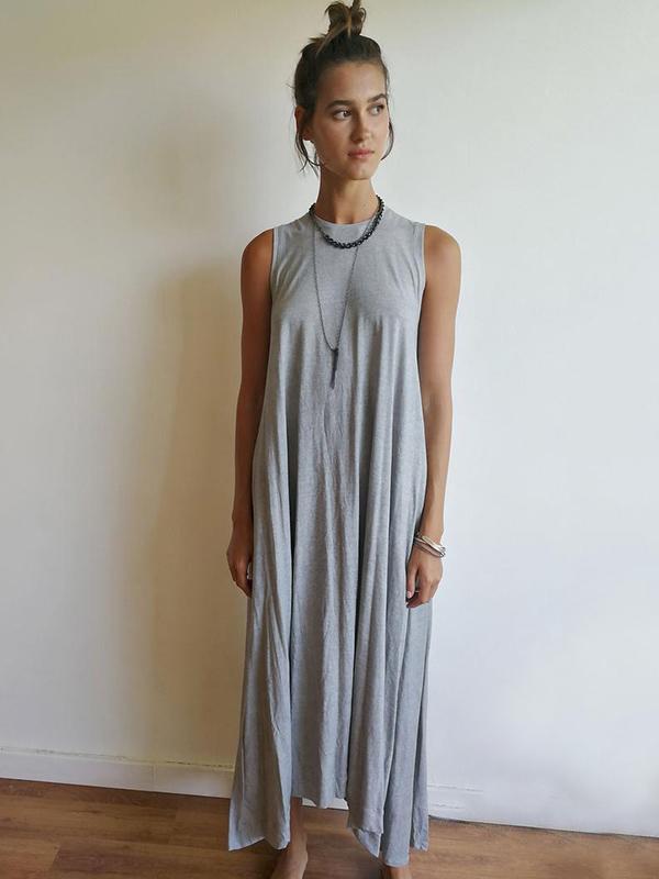 Simple Solid Sleeveless Round-neck Long Dress-Maxi Dress-Free Shipping at meselling99
