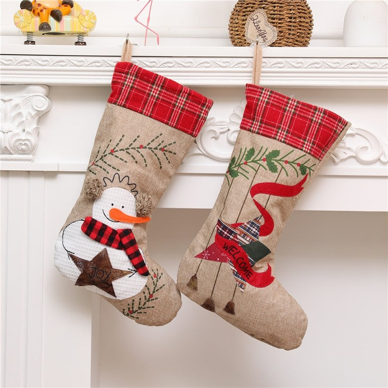 Large Embroidered Burlap Sock Gift Bag Christmas Decoration