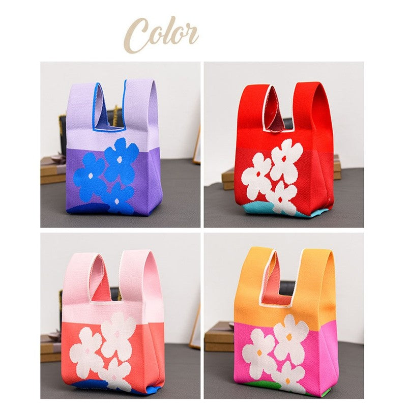 Contrast Color Cute Knitted Handbag Reusable Bag