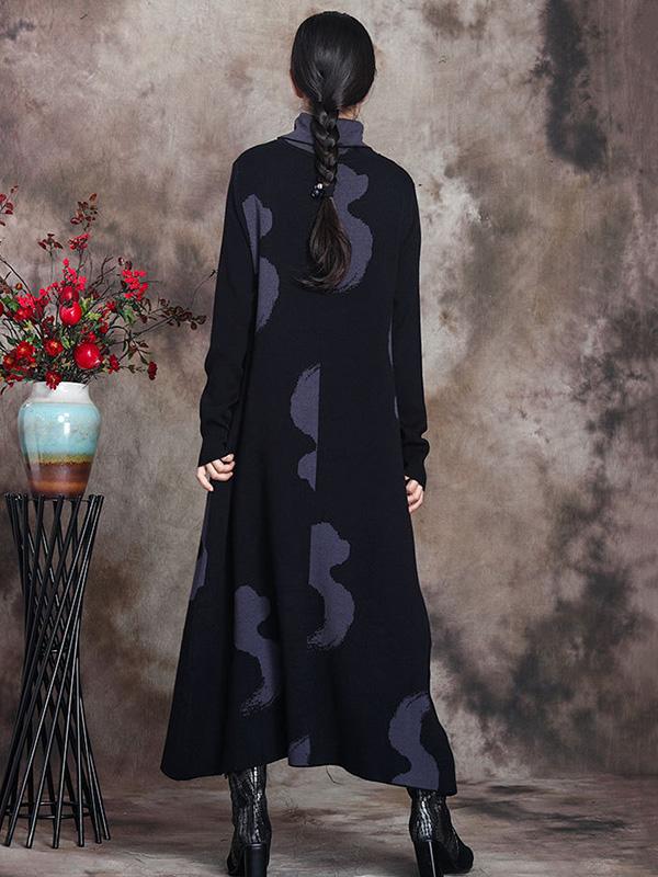 Simple Split-Joint High-Neck Knitting Dress-Midi Dress-Free Shipping at meselling99