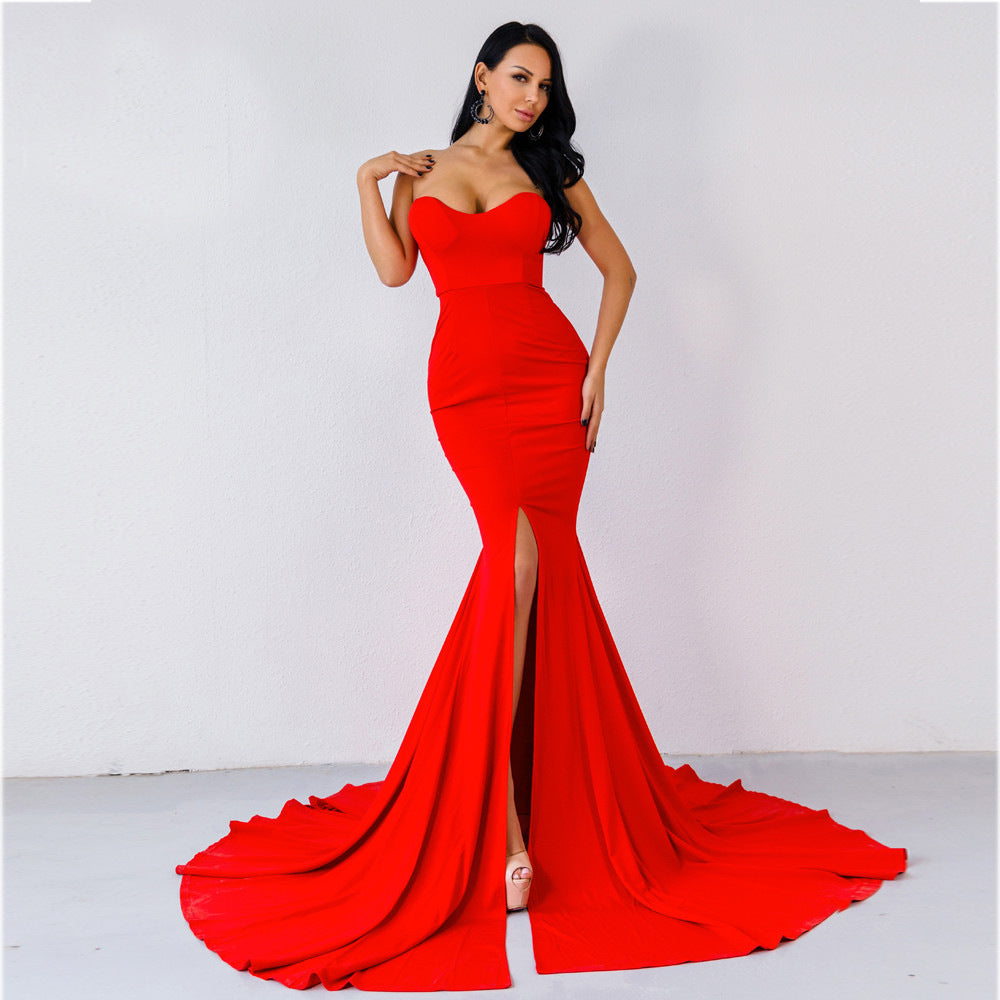 Sexy Strapless Brush Trail Mermaid Party Evening Dresses-Dresses-Red-XS-Free Shipping at meselling99