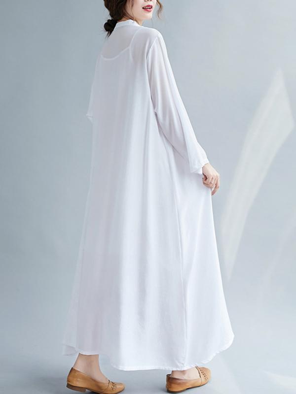 Meselling99 Original Solid Round-Neck Shirts Dress-Maxi Dress-Free Shipping at meselling99