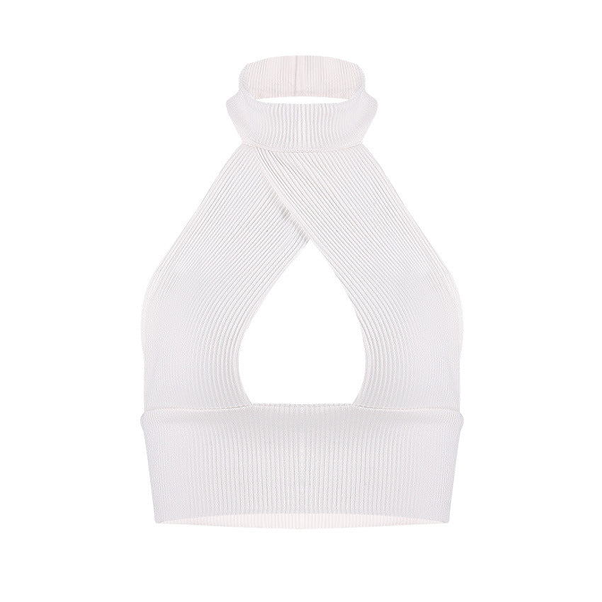 Sexy High Neck Backless Midriff Baring Knitting Tops