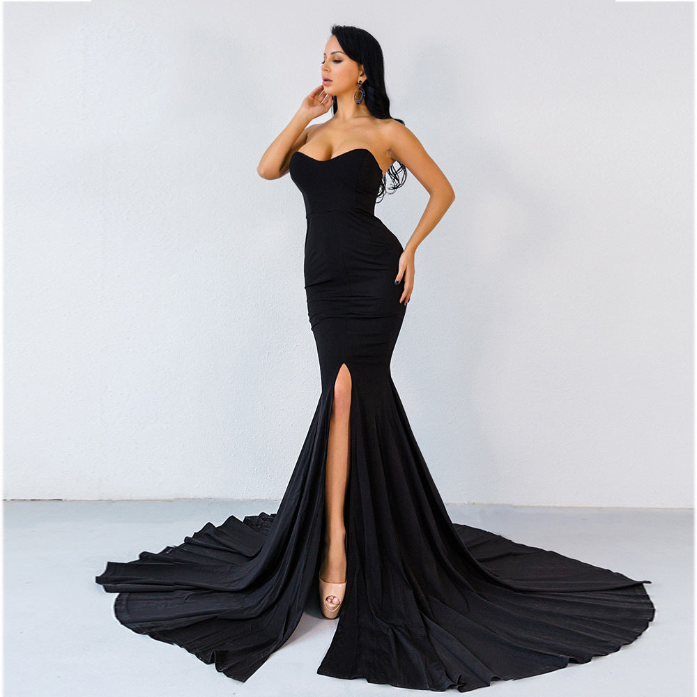 Sexy Strapless Brush Trail Mermaid Party Evening Dresses-Dresses-Black-XS-Free Shipping at meselling99