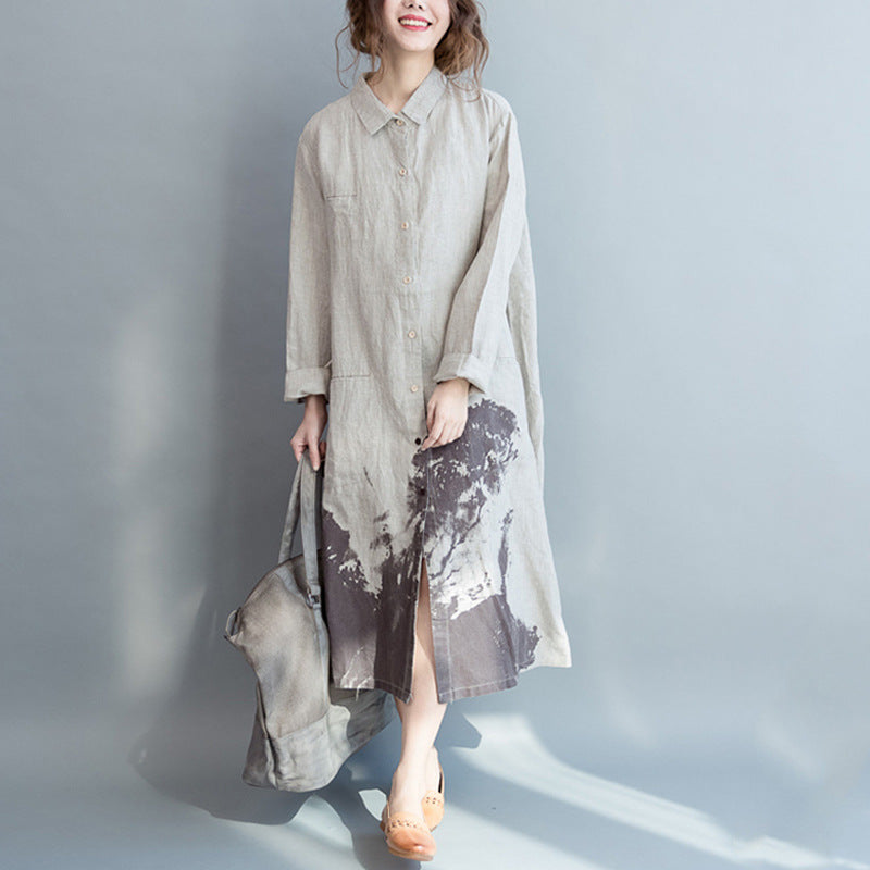 Casual Painting Print Linen Long Sleeves Shirts-Shirts & Tops-Free Shipping at meselling99