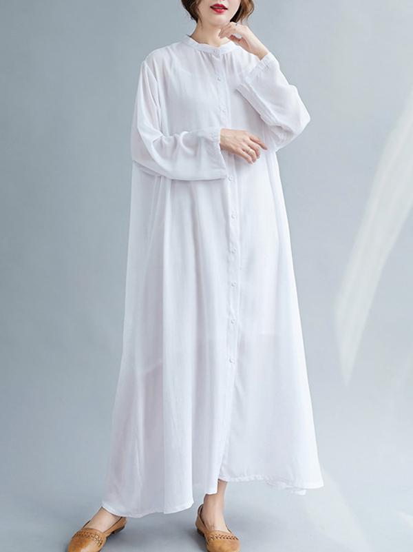 Meselling99 Original Solid Round-Neck Shirts Dress-Maxi Dress-Free Shipping at meselling99