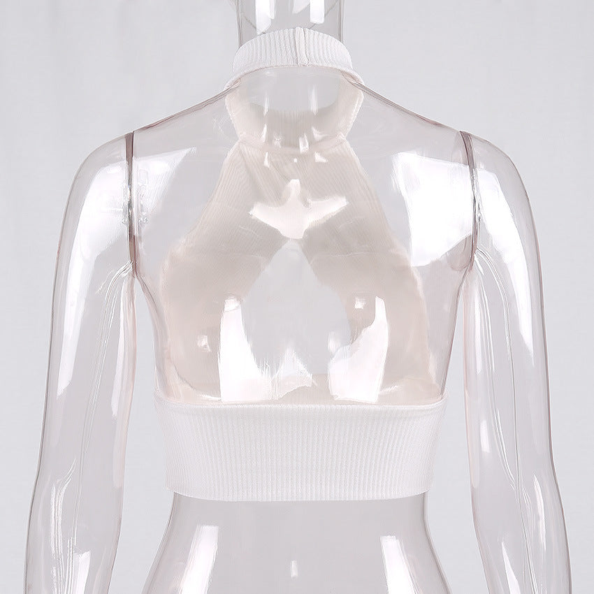 Sexy High Neck Backless Midriff Baring Knitting Tops