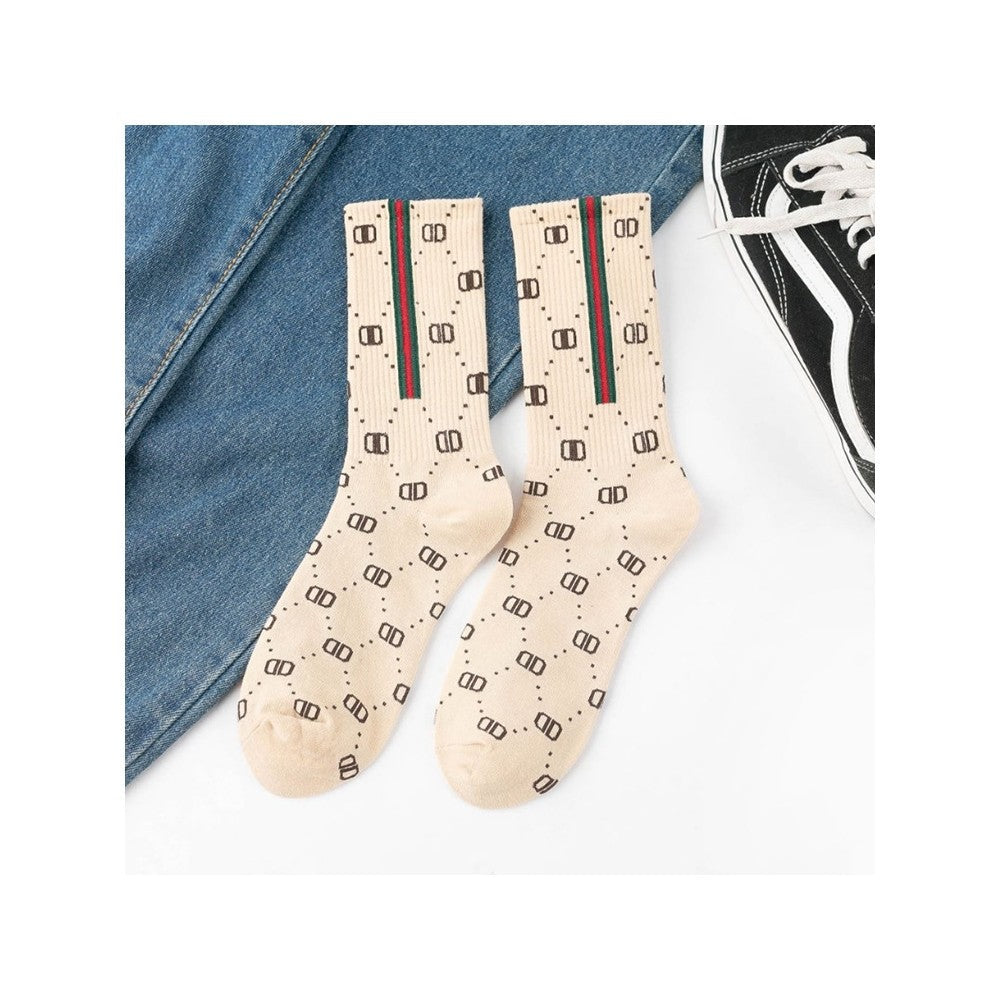 Letter Printed Medium Tube Cotton Socks