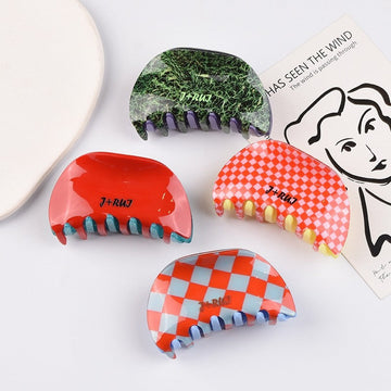 Color Block Checkerboard Hair Claw Clip