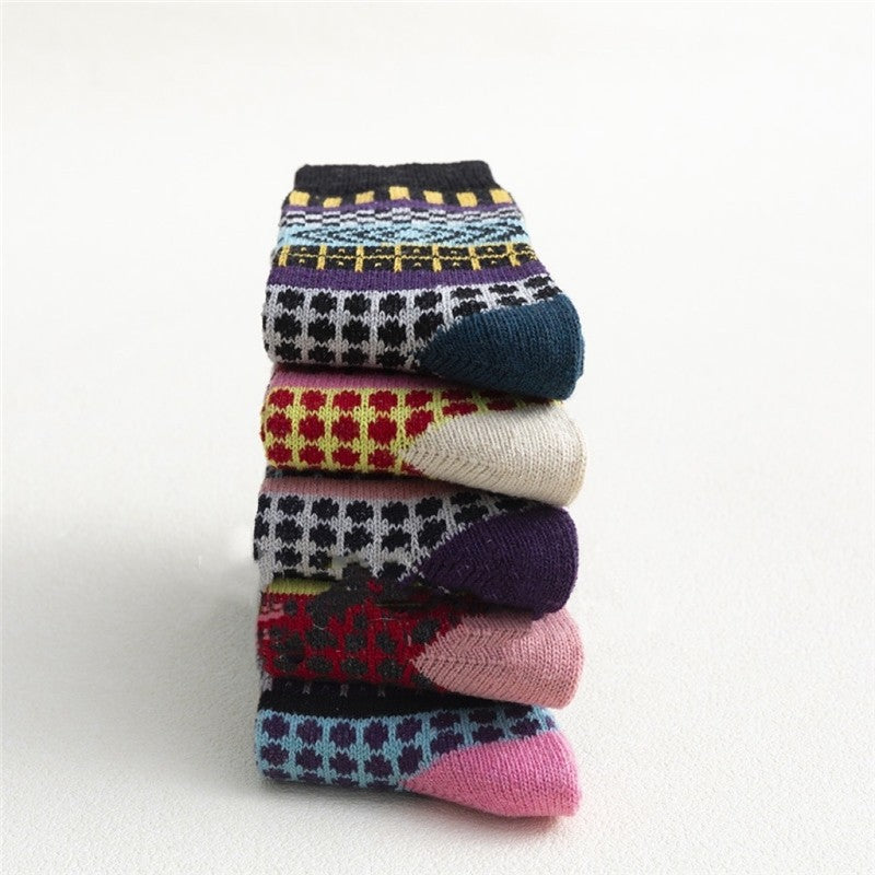 Breathable Casual Thick Print Wool Sock(A Set Of Five Pairs)