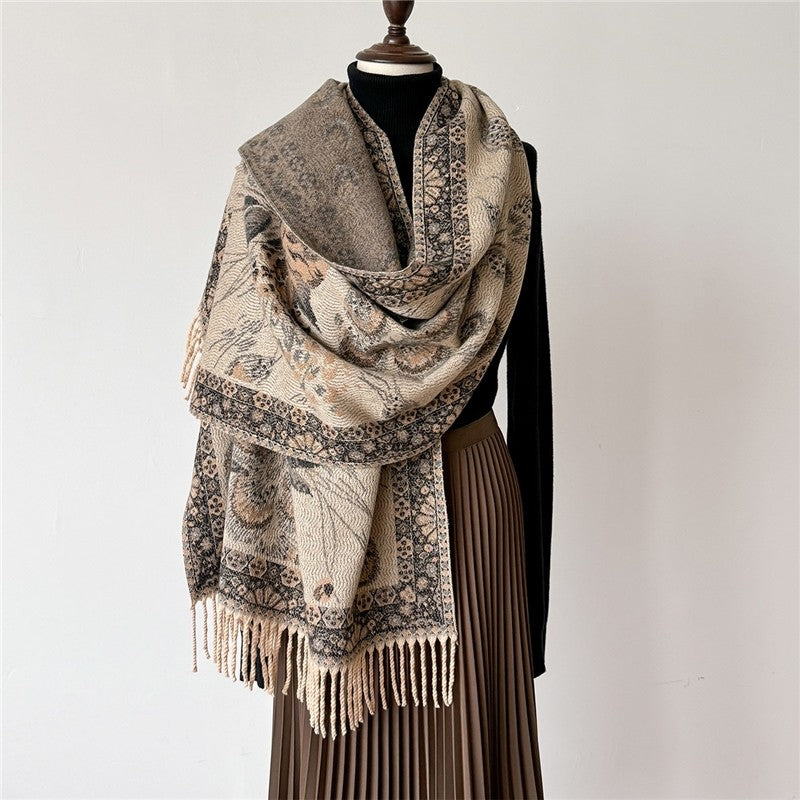 Fashionable Versatile Printed Tassel Warm Scarf