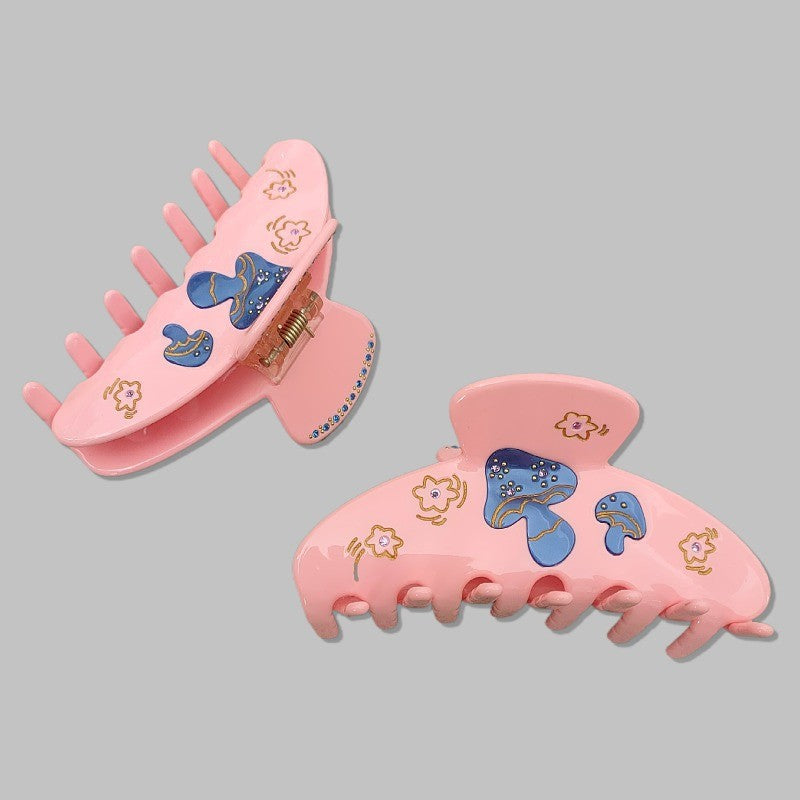 Pink Rhinestone Mushroom Claw Clip
