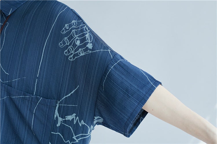 Casual Blue Plus Sizes Short Sleeves Shirts for Women-Shirts & Tops-Blue-One Size (45-70kg)-Free Shipping at meselling99