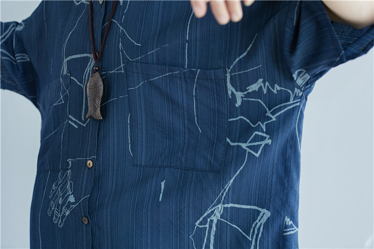 Casual Blue Plus Sizes Short Sleeves Shirts for Women