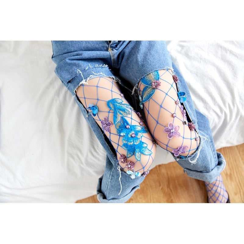 Breathable Embroidered Mesh Grid Socks