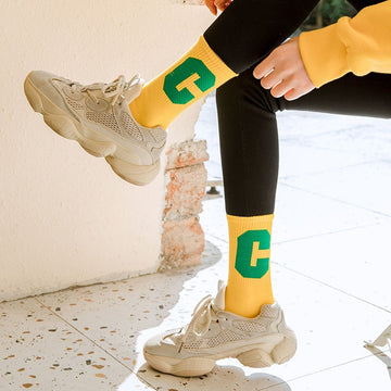 Solid Color Capital Letter C Casual Socks