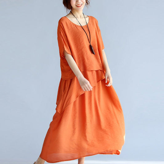 Plus Sizes Summer Women Linen Long Dresses-Dresses-Orange-One Size-Free Shipping at meselling99