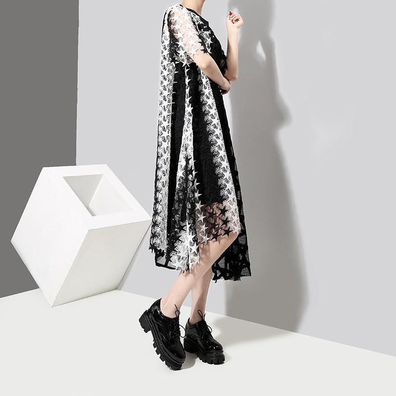 Summer Irregular Star Designed Women Long Midi Dresses-Dresses-Black and White-One Size-Free Shipping at meselling99