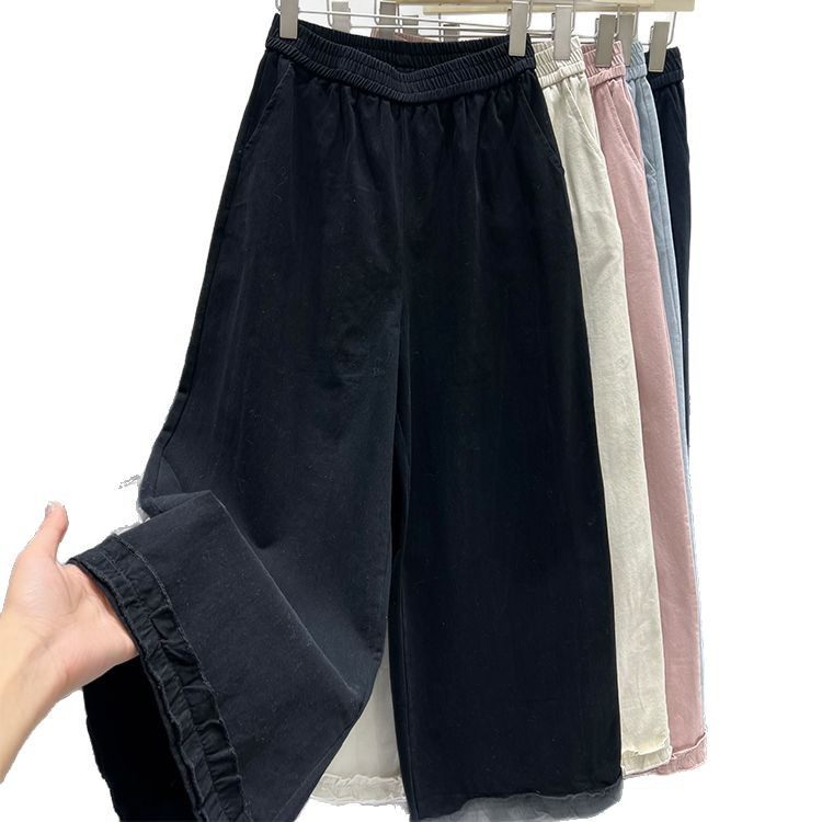 Women's  Spring Summer Cotton High Waist Wide Leg Pants
