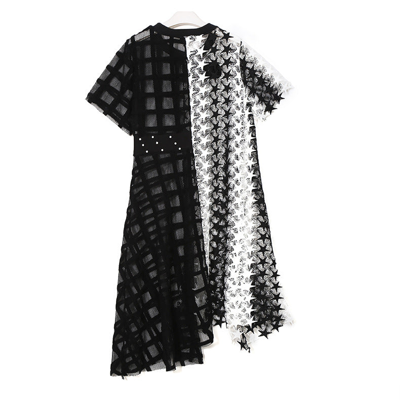 Summer Irregular Star Designed Women Long Midi Dresses-Dresses-Black and White-One Size-Free Shipping at meselling99