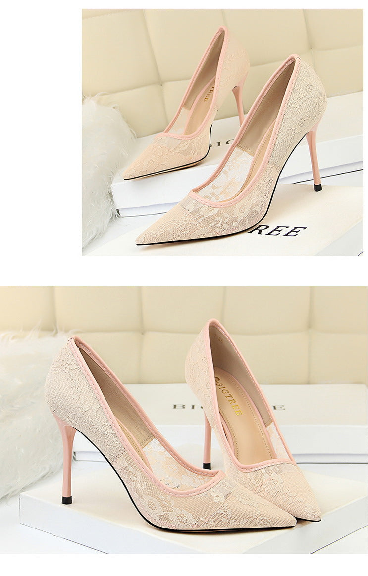 Sexy Stiletto Heels Women's Hollow Lace Shoes