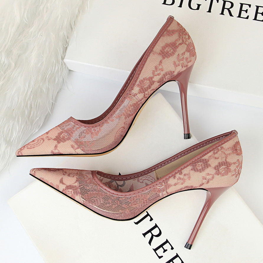 Sexy Stiletto Heels Women's Hollow Lace Shoes