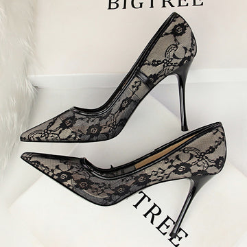 Sexy Stiletto Heels Women's Hollow Lace Shoes