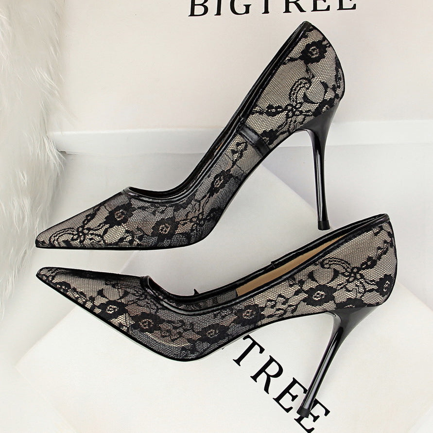 Sexy Stiletto Heels Women's Hollow Lace Shoes