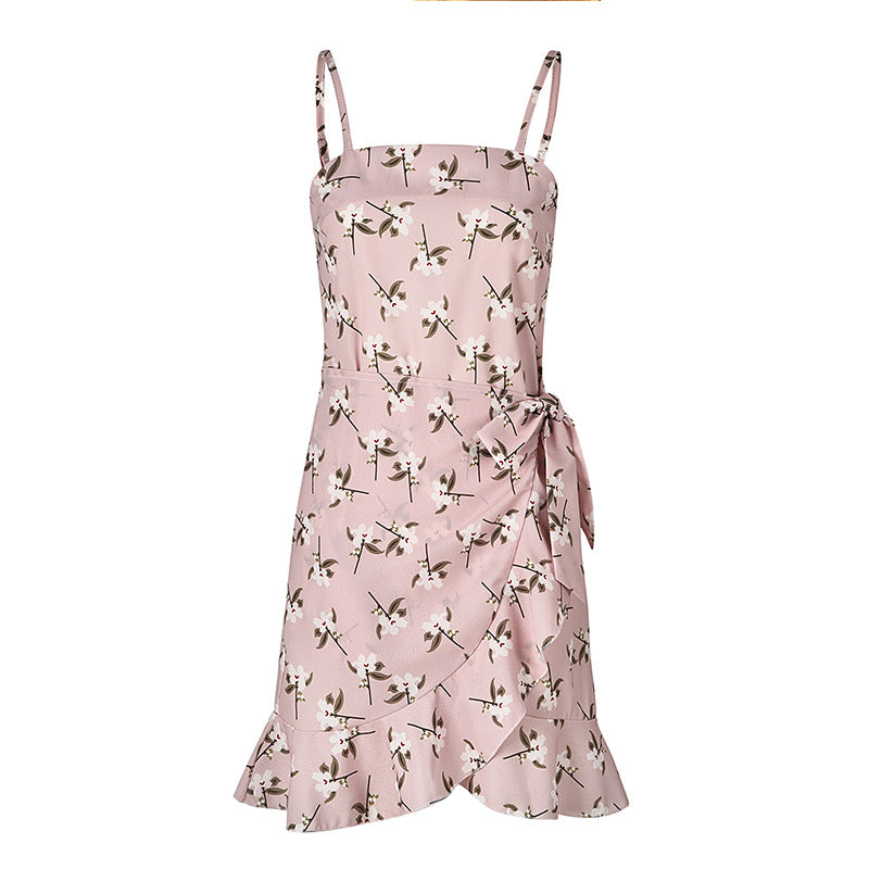 Women Leaf Print Chiffon Summer Irregular Beach Short Dresses