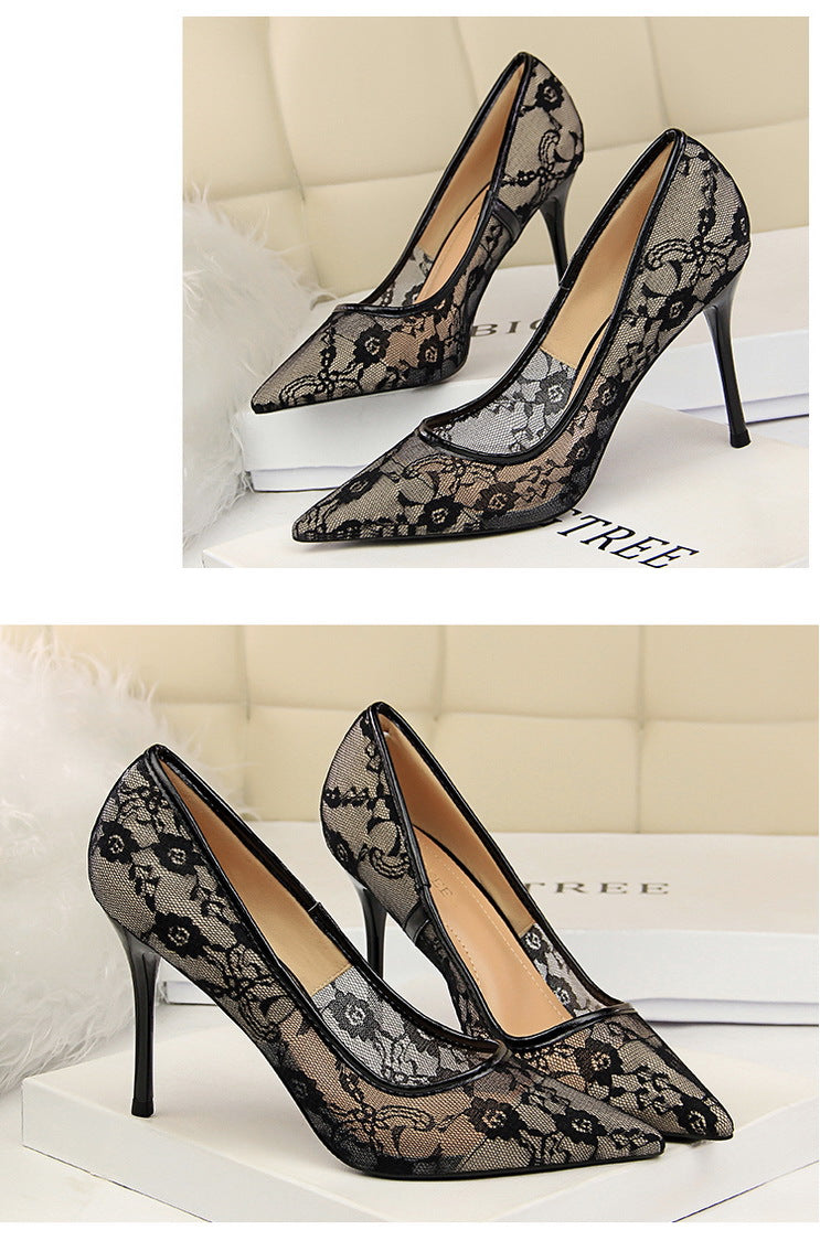 Sexy Stiletto Heels Women's Hollow Lace Shoes