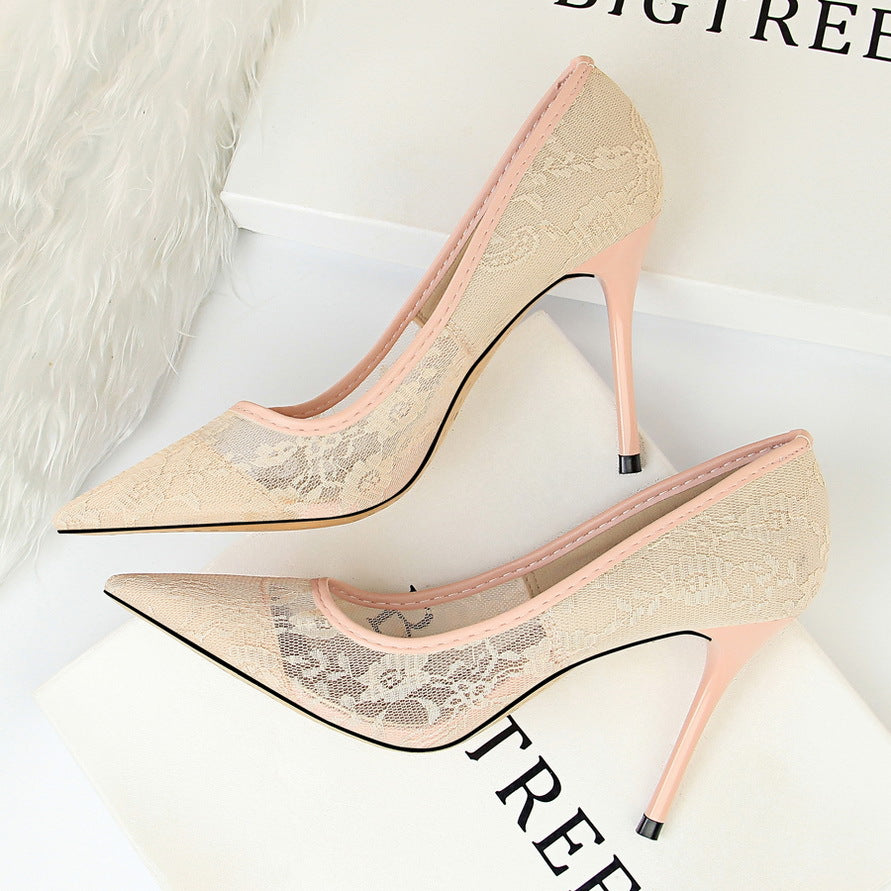Sexy Stiletto Heels Women's Hollow Lace Shoes