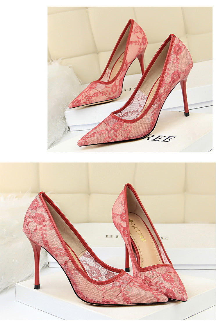 Sexy Stiletto Heels Women's Hollow Lace Shoes