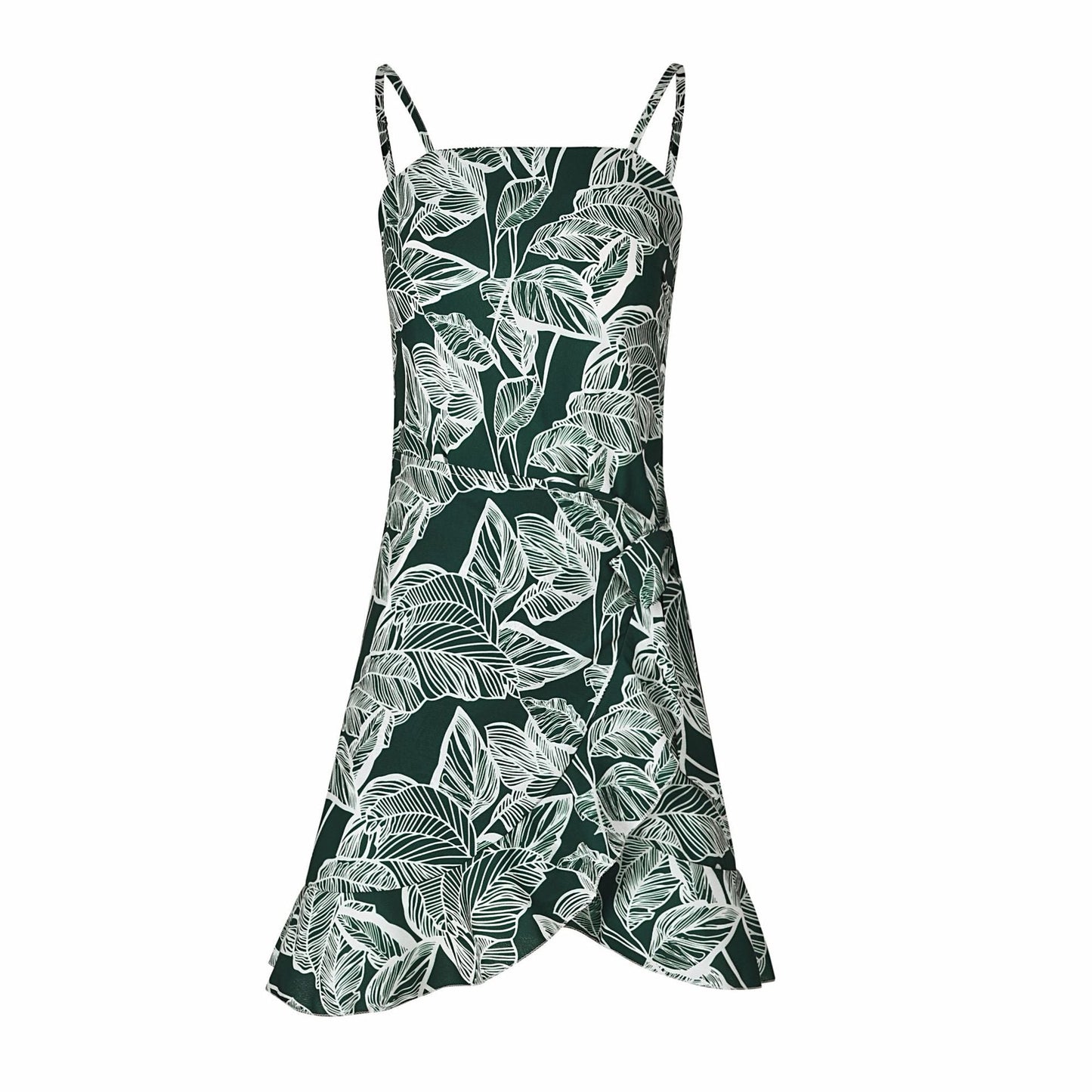 Women Leaf Print Chiffon Summer Irregular Beach Short Dresses