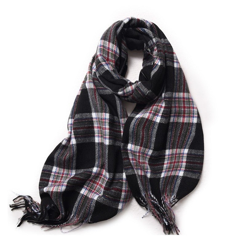 Retro Plaid Contrast Color Tassel  Imitation Cashmere Shawl Scarf