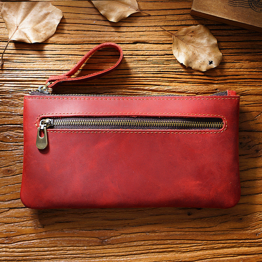 Retro Crazy Horse Leather Pencil Case - Creative Portable Hand Grip Buggy Bag