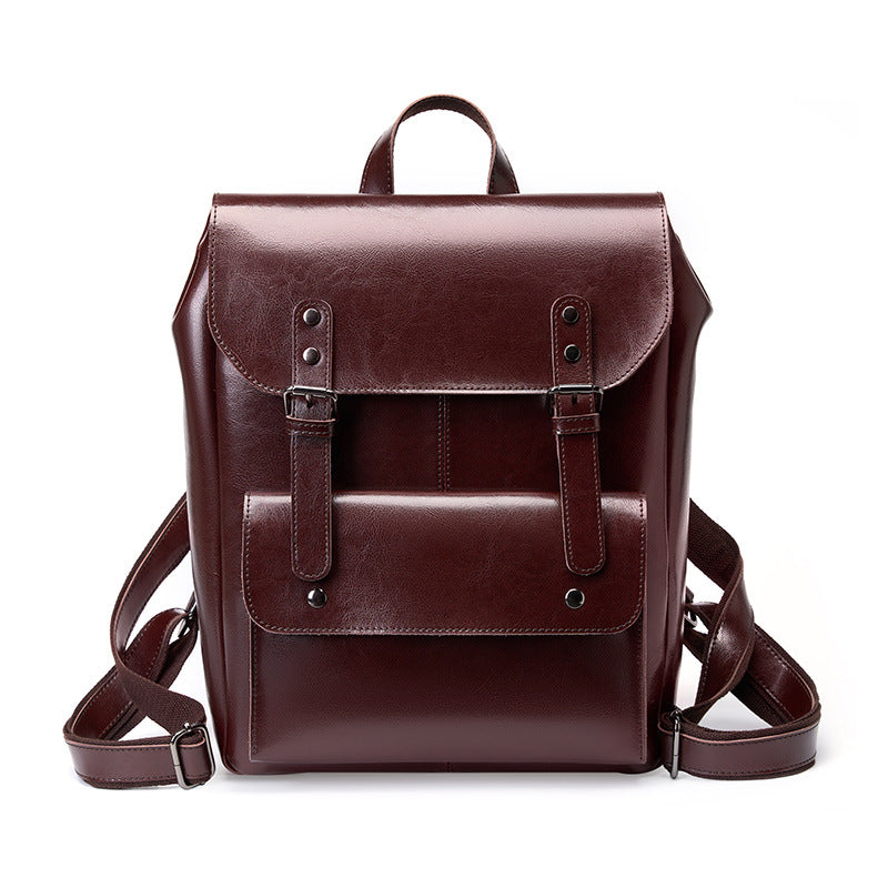Women Retro Design Luxury Leather Backpack - Casual Portable Travel Bag