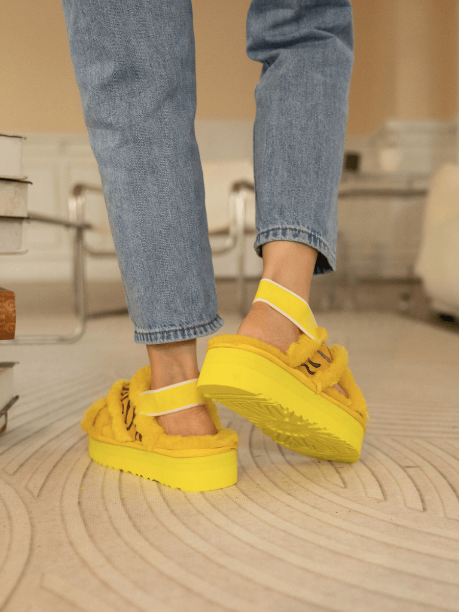 Roar Wool Lined Criss-Cross Strap Slipper - Yellow