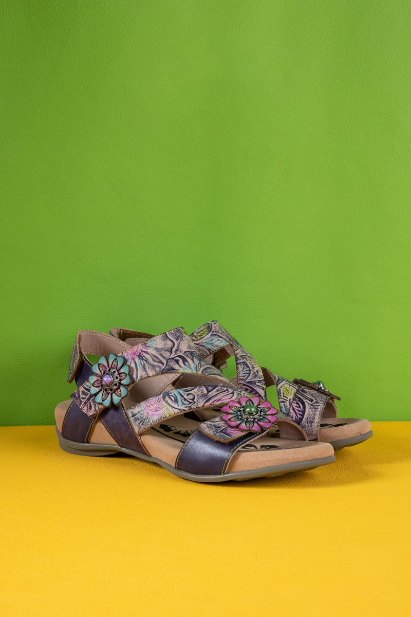 Celine Floral Abstract Leather Footbed Sandal