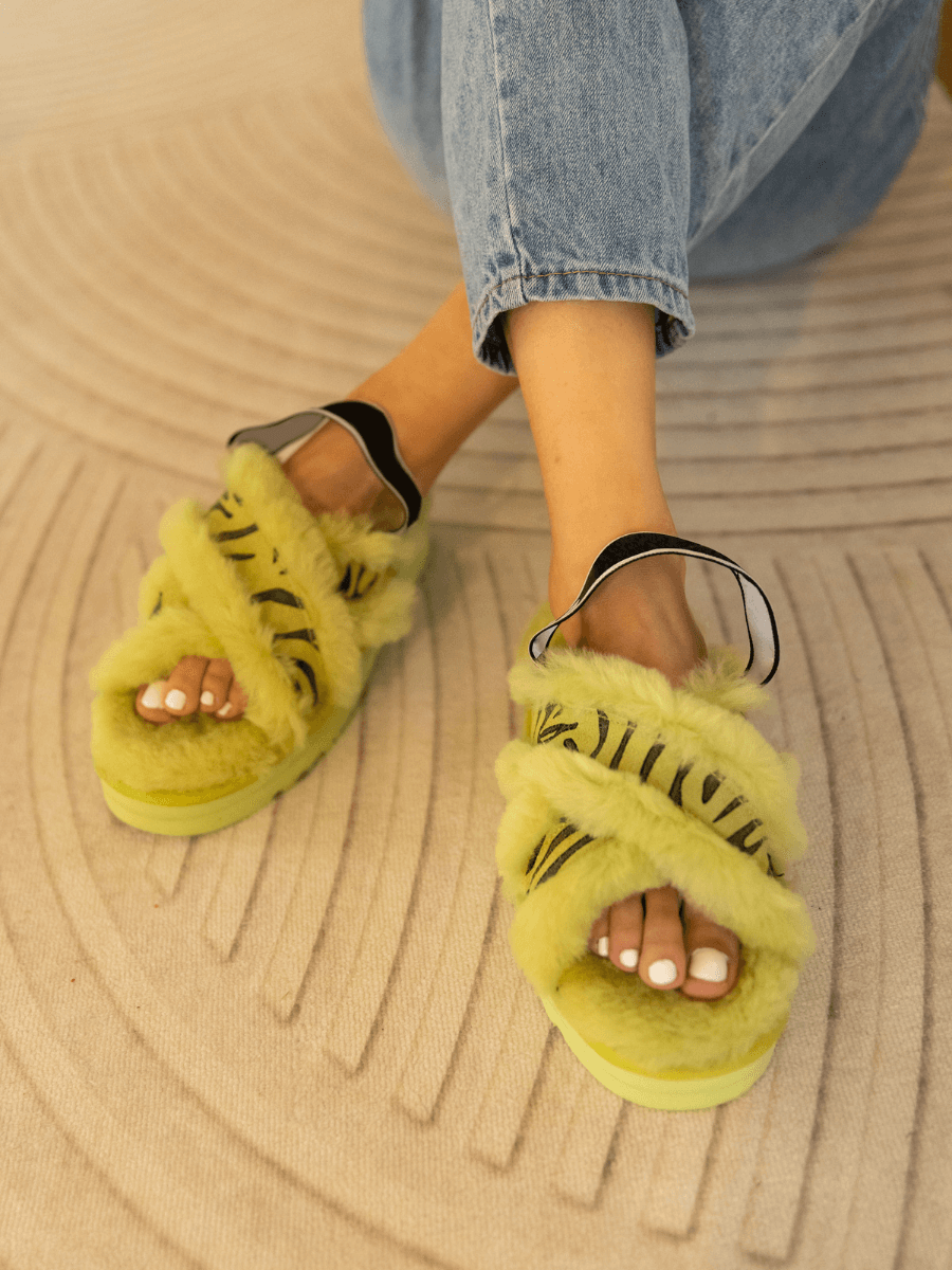 SmRoar Wool Lined Criss-Cross Strap Slipper - Green
