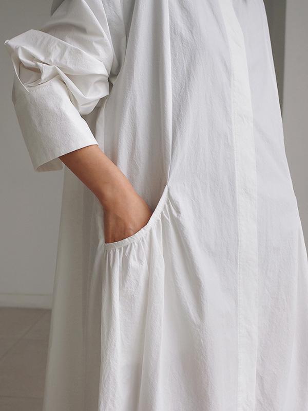 Meselling99 Urban White Lapel Long Shirt Dress-Maxi Dress-Free Shipping at meselling99