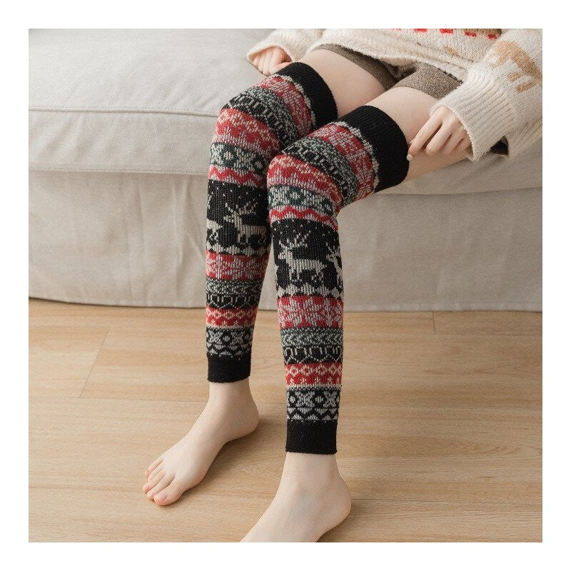 Snowflake Deer Jacquard Knee High Long Socks Cover