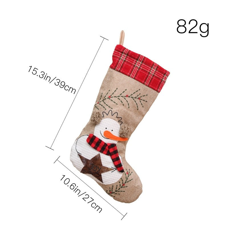 Large Embroidered Burlap Sock Gift Bag Christmas Decoration