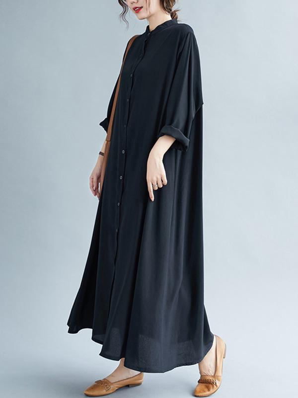 Meselling99 Original Solid Round-Neck Shirts Dress-Maxi Dress-Free Shipping at meselling99