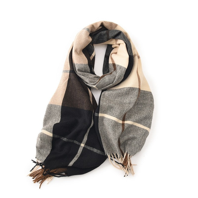 Contrast Color Plaid Tassel Imitation Cashmere Classic Shawl Scarf