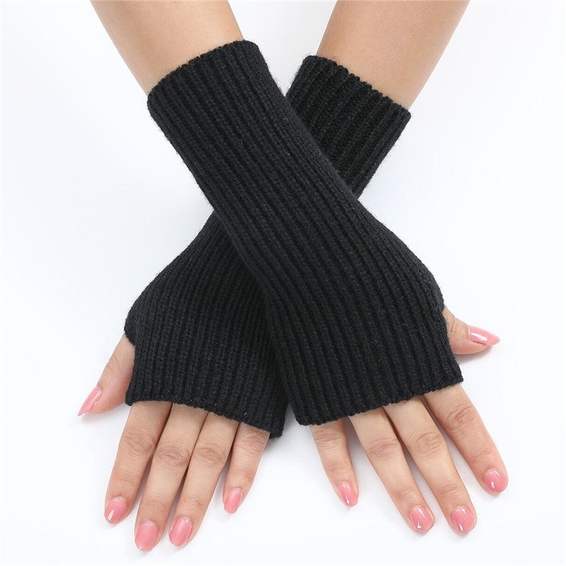 Solid Color Fine Striped Knitted Fingerless Wrist Warmers