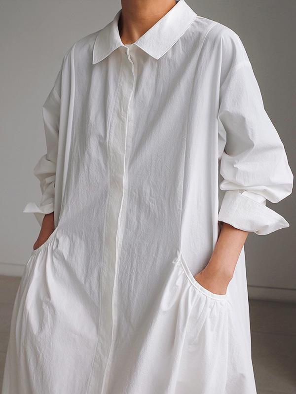 Meselling99 Urban White Lapel Long Shirt Dress-Maxi Dress-Free Shipping at meselling99