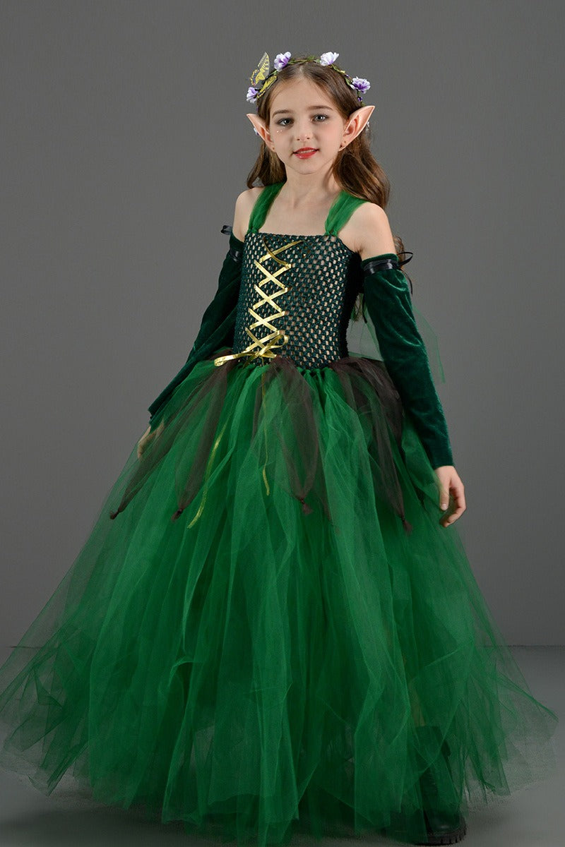 Green Elf Dress Kid Halloween Costume