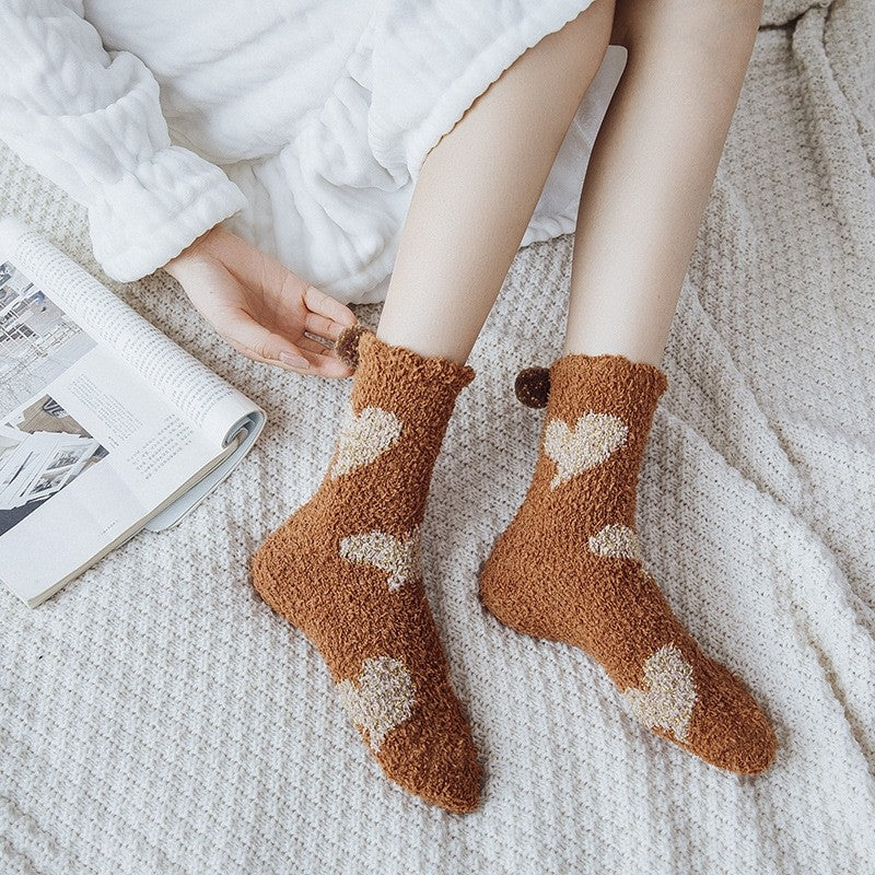 Jacquard Heart Women's Coral Fleece Socks