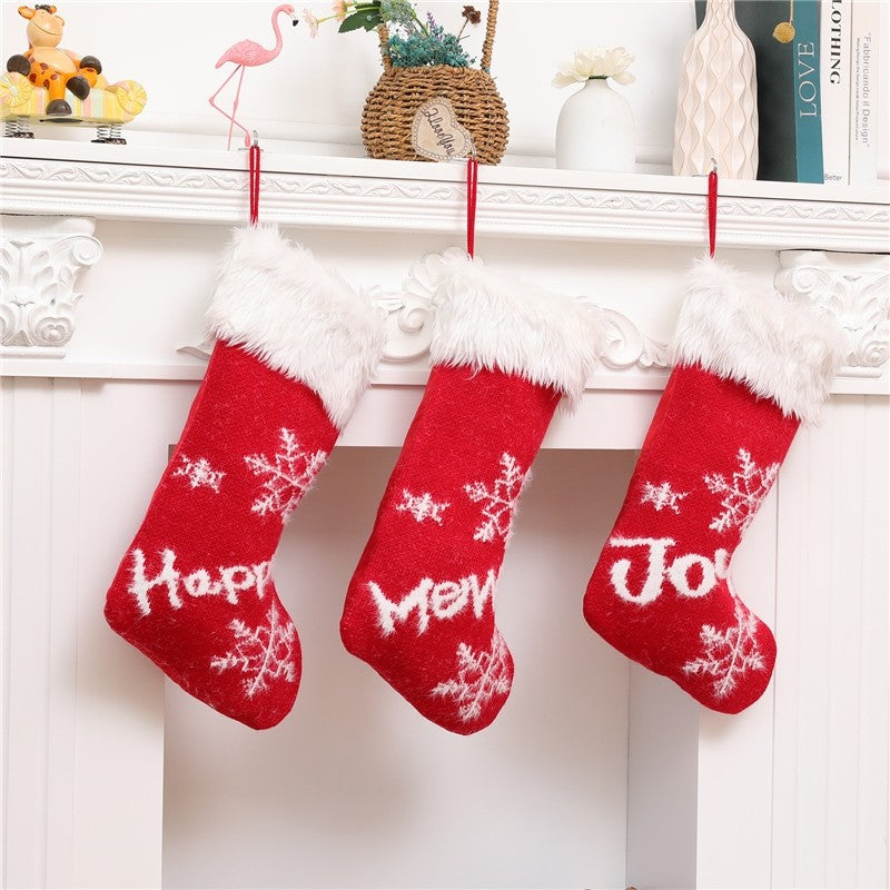 Large Knitted Plush Gift Socks Christmas Decoration