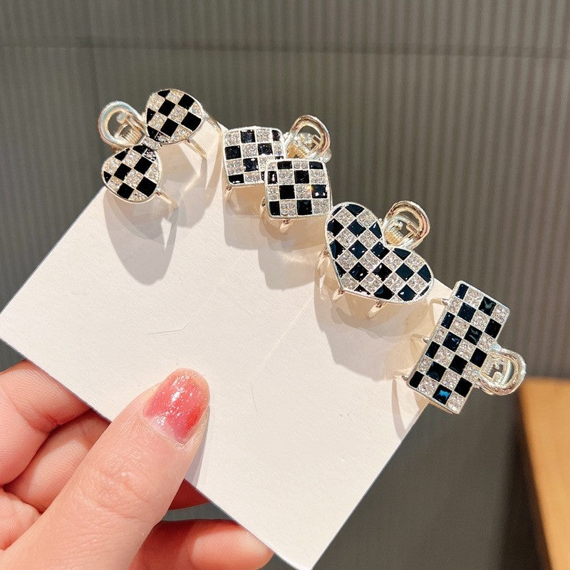 Mini Checkerboard Rhinestone Hair Claw Clip